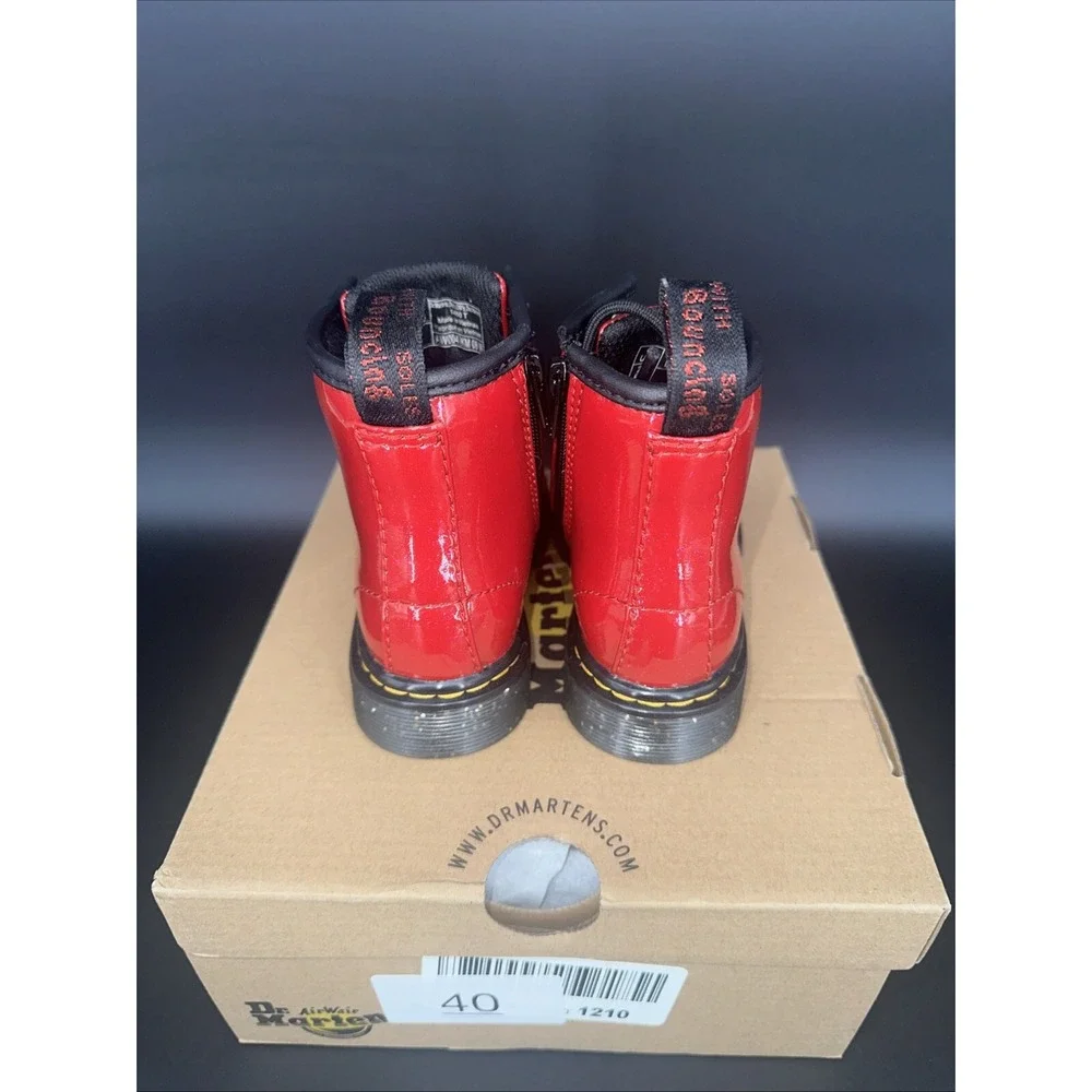 Dr. Martens 1460 T Toddler Boots Bright Red‎ Cosmic Glitter Side Zip Size 8 US